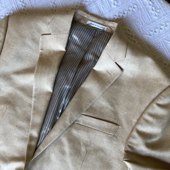 Chaps Linen Blend Blazer Tan Herringbone Sport Coat Jacket Size 42L Preppy - Picture 3 of 12